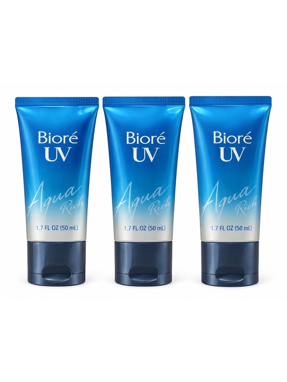 BIORE UV AQUA RICH SPF 50 SUNSCREEN 3 TUBES 1.7 OZ EACH
